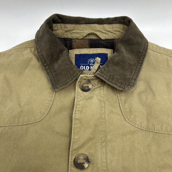 Vintage Old Navy Barn Coat Chore Jacket Men's M Lined Button Up Full ZIP TAN - Picture 2 of 9